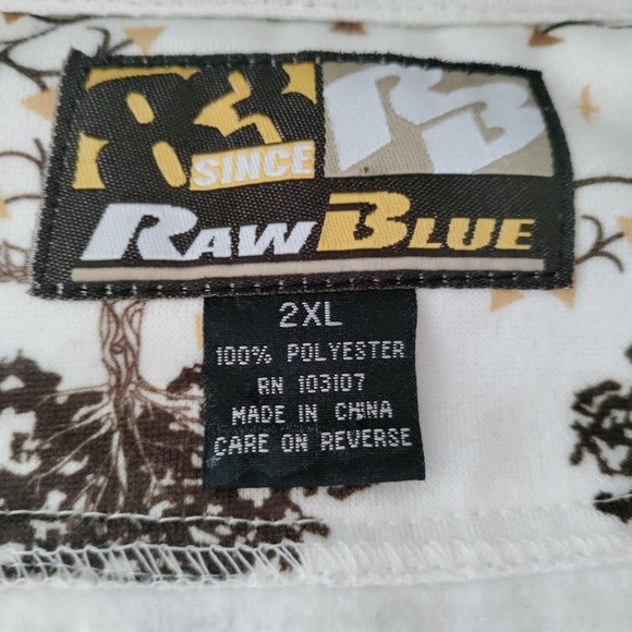 Raw Blue Hoodie Heavyweight Full Zip Men's 2XL All Over Print Trees - Picture 9 of 16
